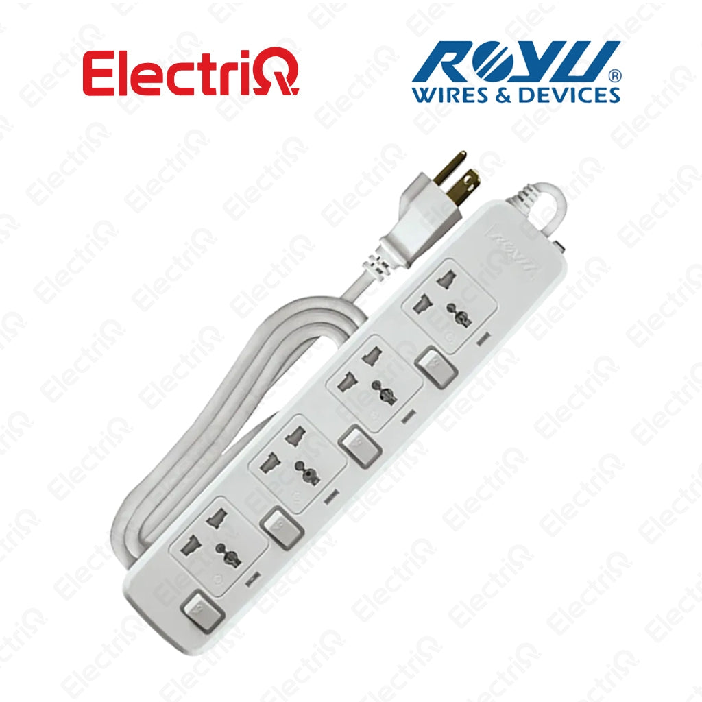 Electriq Royu Extension Cord Overload & Surge Protected 4 Outlets with Individual Switch 2M 2500W