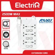 Electriq Royu Extension Cord Overload & Surge Protected 6 Outlets with Individual Switch 2M 2500W