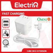 Electriq Omni Cube Dice Extension Cord 3 Outlet with USB A & Type C Fast Charging 1.5M