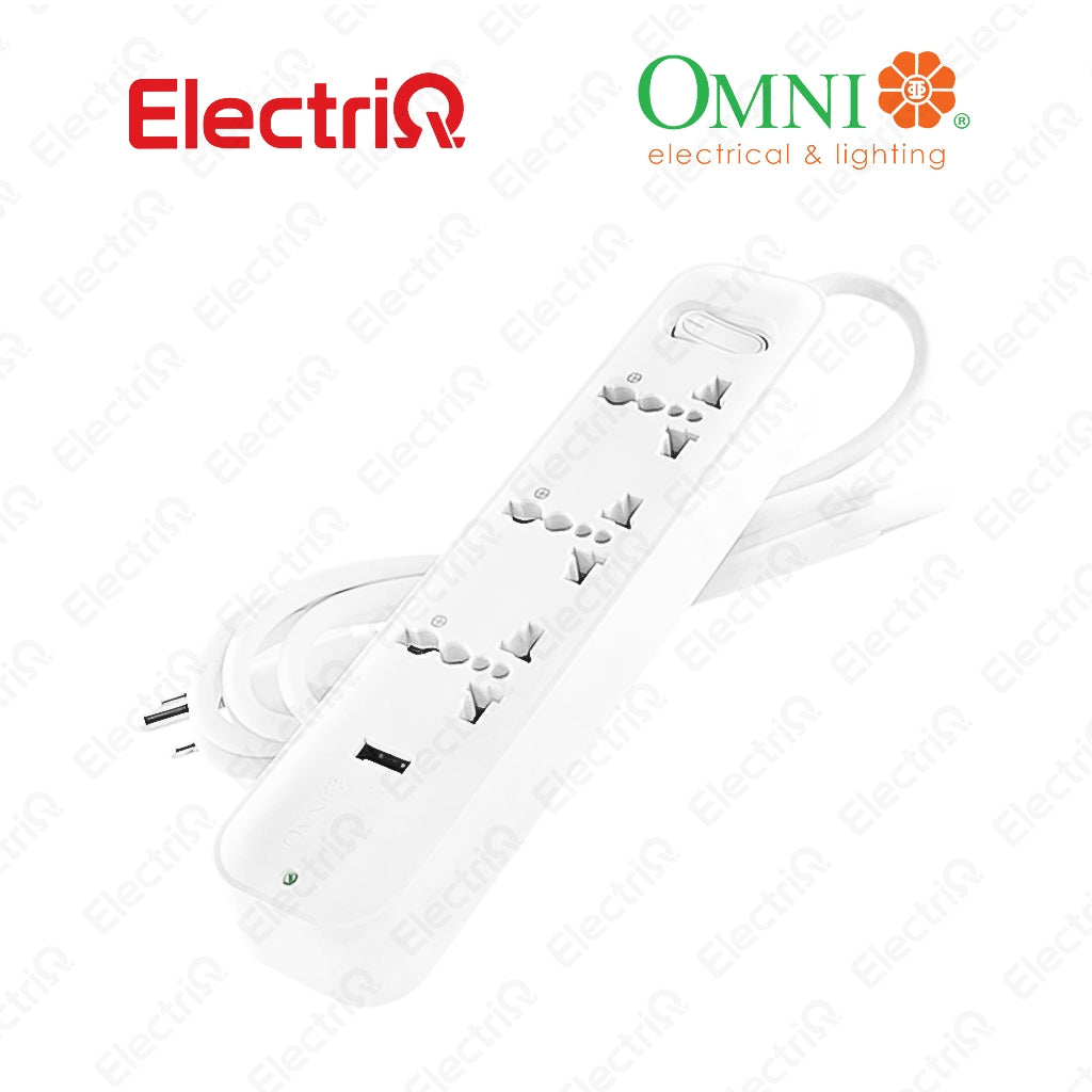 Electriq Omni Travel Power Extension Cord 3-Gang with USB 1.83M 250V Portable Extension Socket