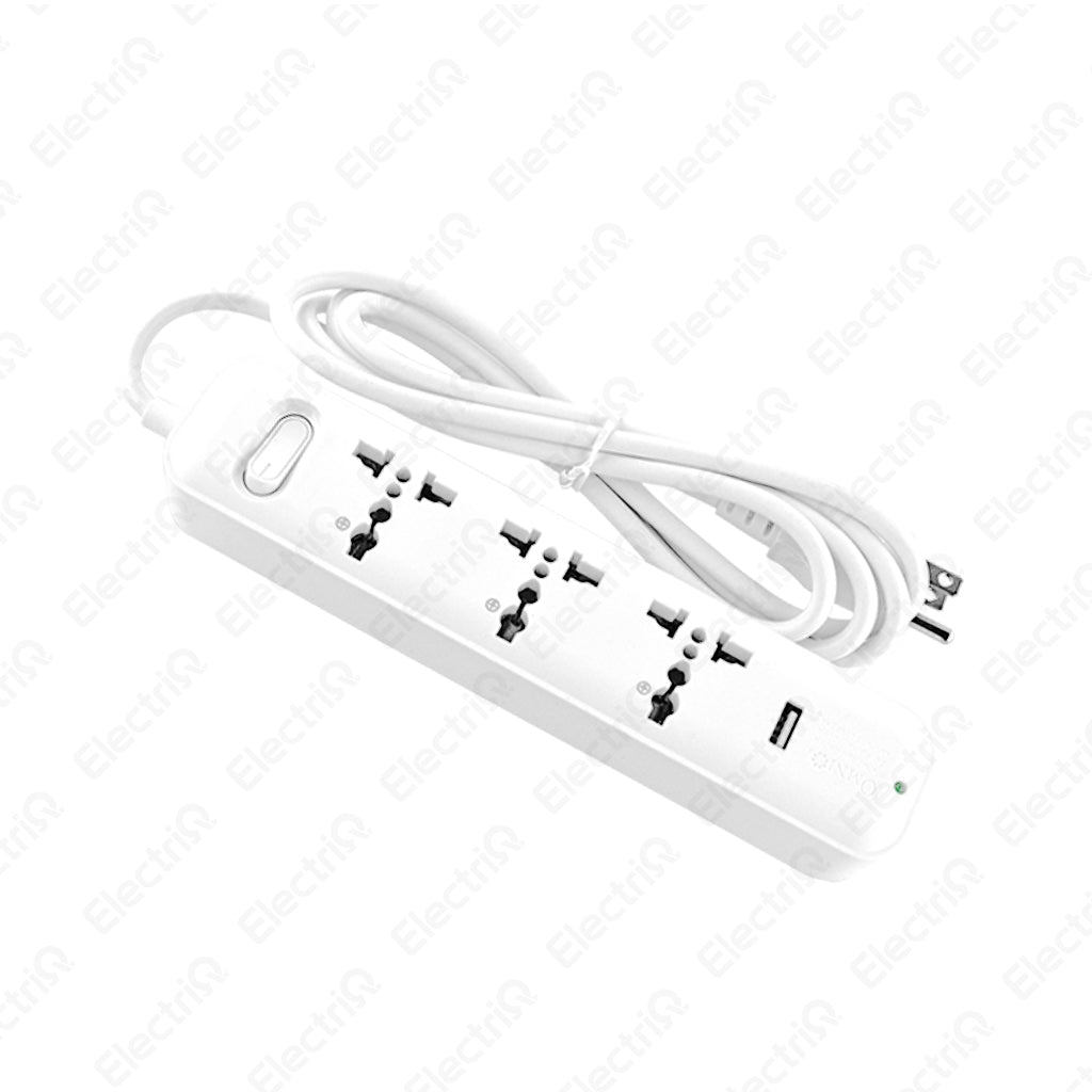 Electriq Omni Travel Power Extension Cord 3-Gang with USB 1.83M 250V Portable Extension Socket