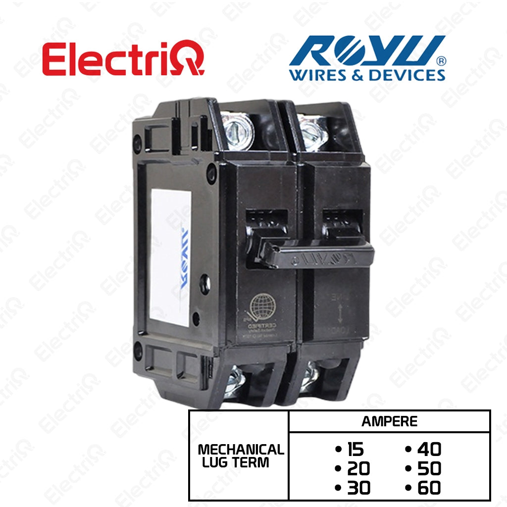 Electriq Royu Mini Circuit Breaker Plug-In Type 2-Pole 20A/30A/60A Screw Terminal