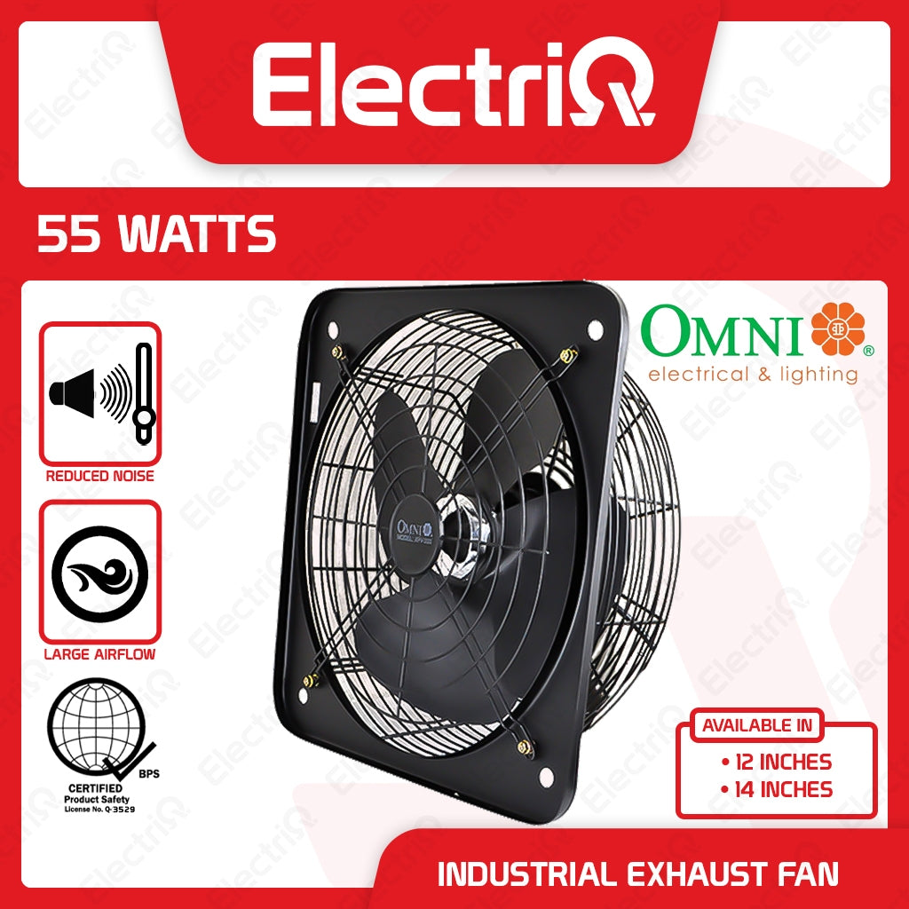 Electriq Omni Industrial Wall Mounted Exhaust Fan 12/14 Inch with Grille 55W