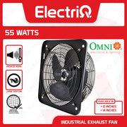 Electriq Omni Industrial Wall Mounted Exhaust Fan 12/14 Inch with Grille 55W