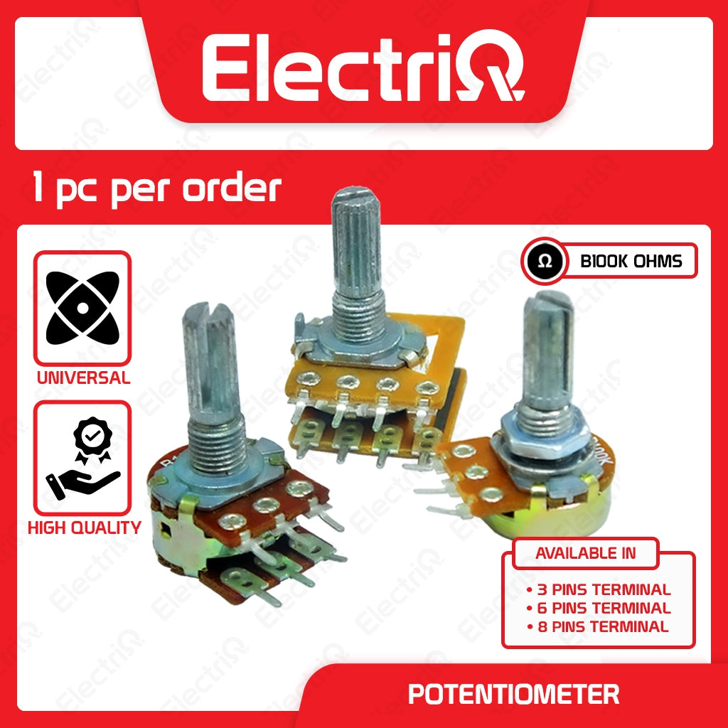 Electriq Potentiometer 100K 8/6/3 Pins Stereo Universal Volume Control B100K