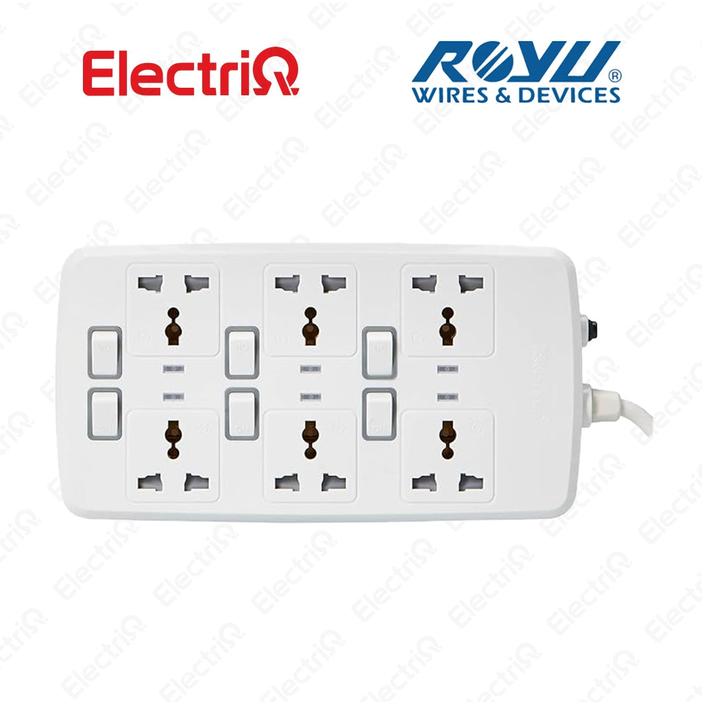 Electriq Royu Extension Cord Overload & Surge Protected 6 Outlets with Individual Switch 2M 2500W