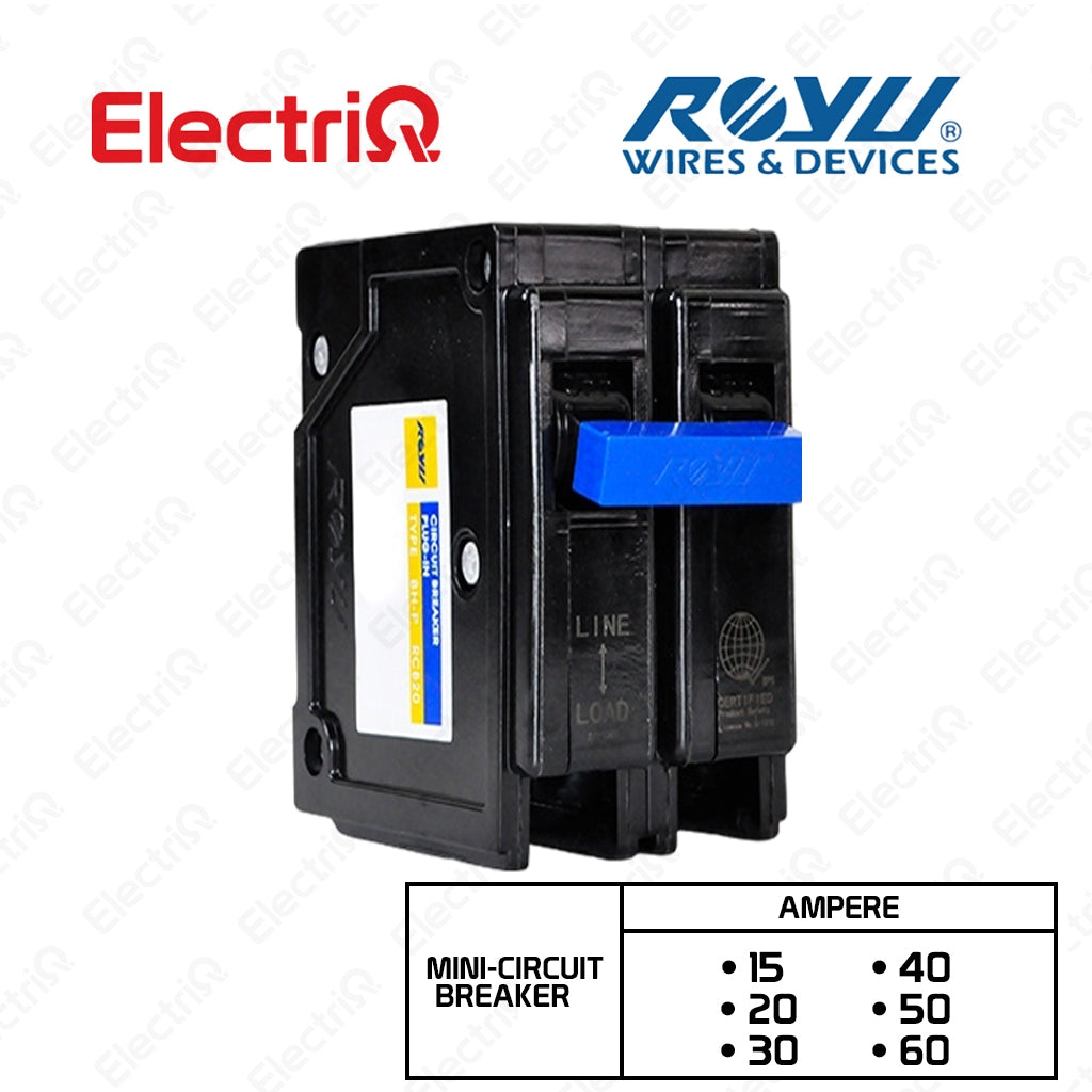 Electriq Royu Mini Circuit Breaker Plug-In Type 2-Pole 20A/30A/60A Screw Terminal