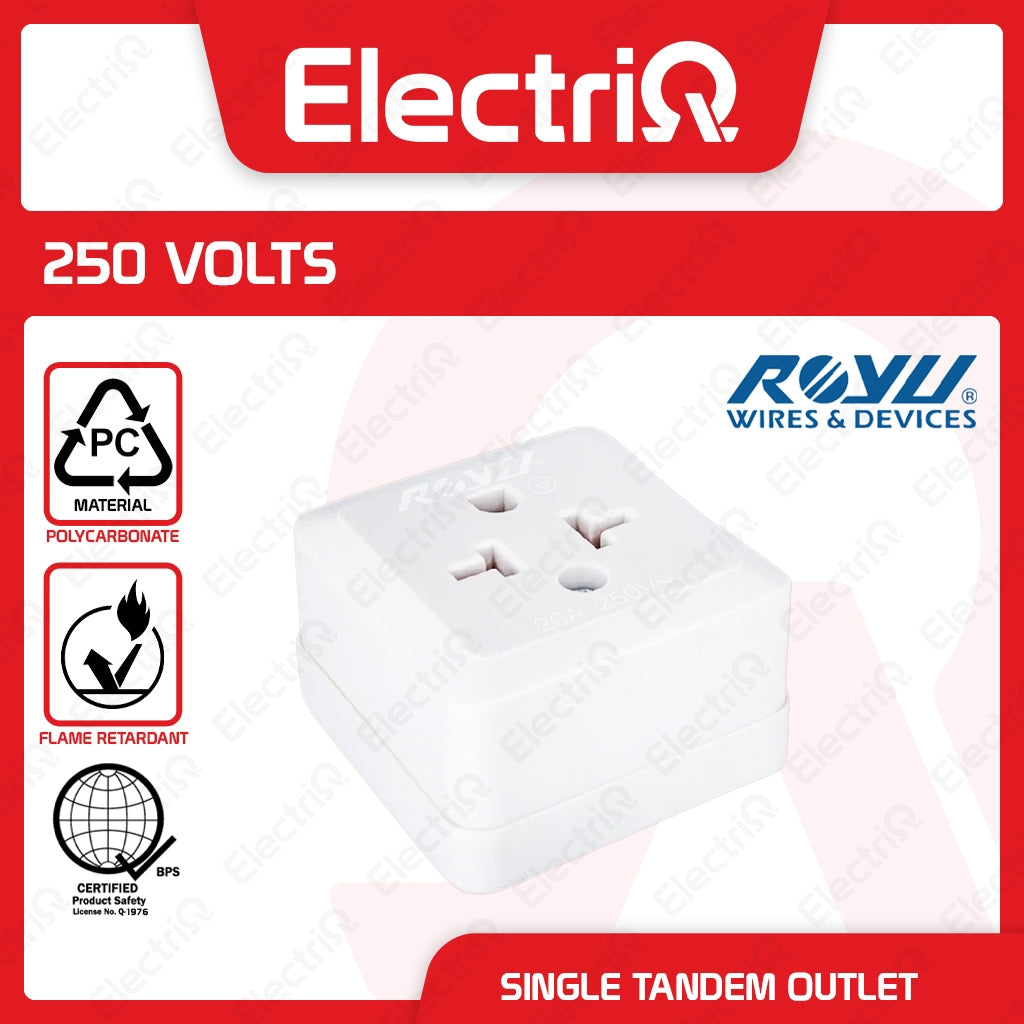 Electriq Royu Surface Single Tandem Outlet 20A 250V