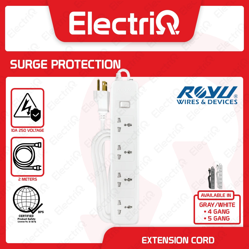 Electriq Royu Extension Cord with Overload & Surge Protection 4/5 Outlets 2M 2500W Master Switch
