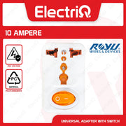 Electriq Royu Universal Adapter with Switch & 2 USB Ports 10A 250V