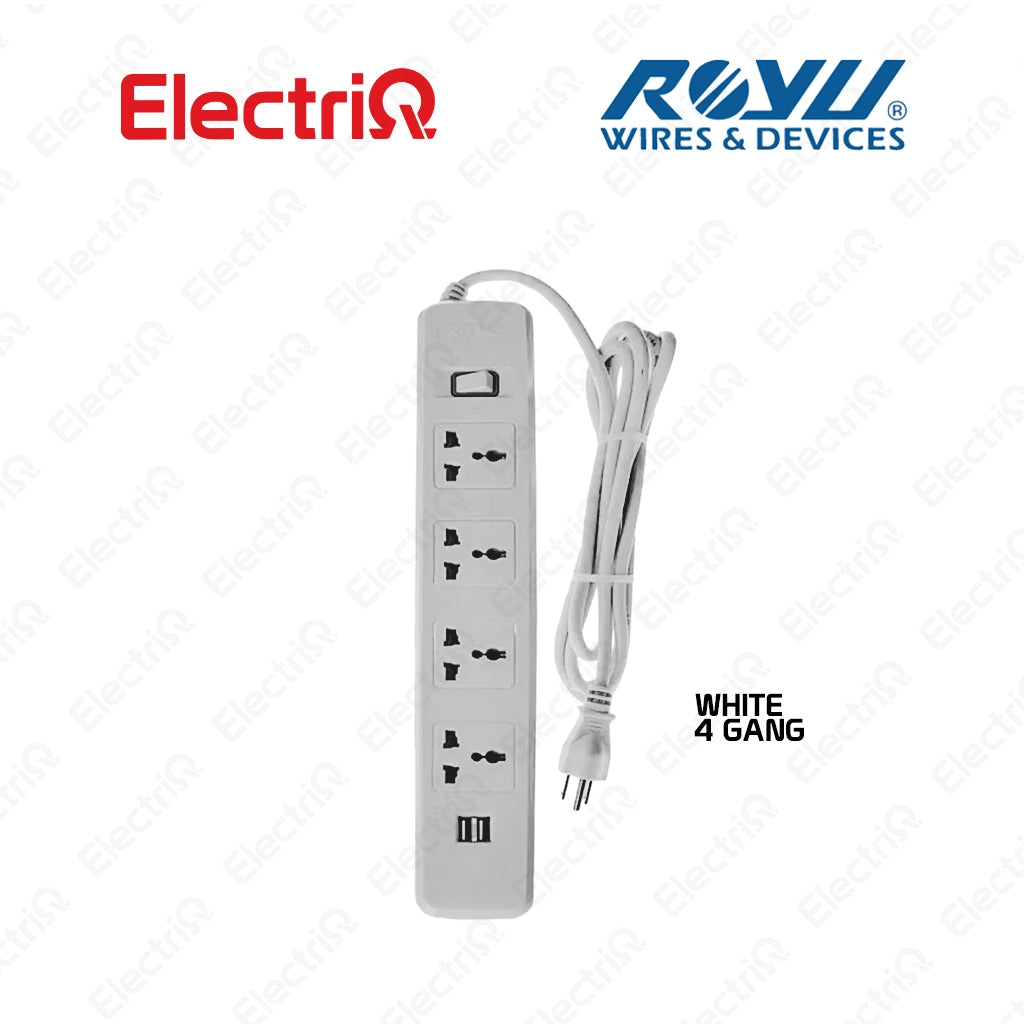 Electriq Royu 4/6 Gang Socket Power Extension Cord with 2 USB Ports 35cm 2500W