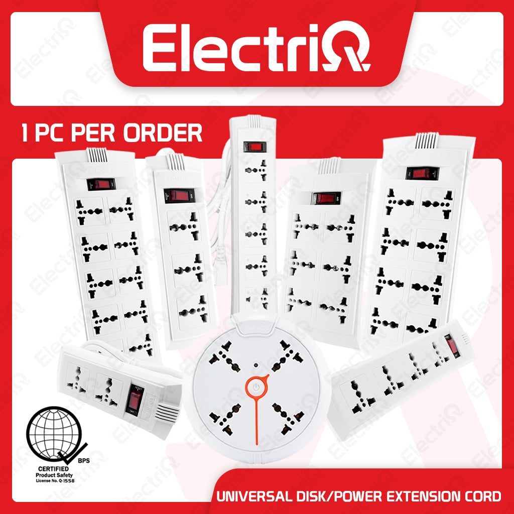 Electriq Omni Universal Disk Power Extension Cord with Switch 1.83M Heavy Duty Multi Outlet Extension
