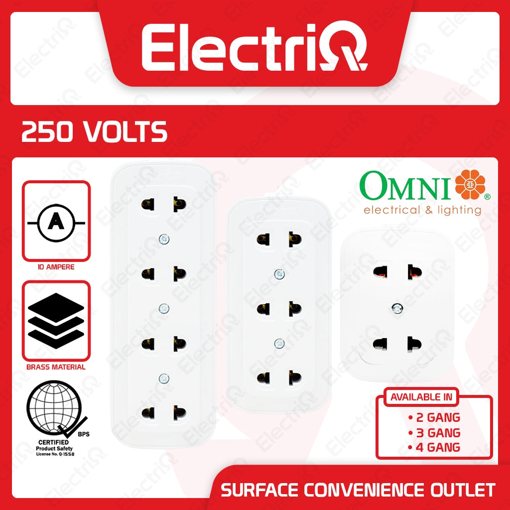 Electriq Omni Surface Convenience Outlet 1/2/3/4 Gang WSO Series 10A 250V Heavy Duty Socket