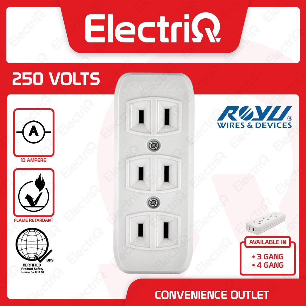 Electriq Royu Spring Loaded Convenience Surface Outlet 3/4 Gang with Ground 10A 250V