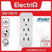 Electriq Royu Spring Loaded Convenience Surface Outlet 3/4 Gang with Ground 10A 250V