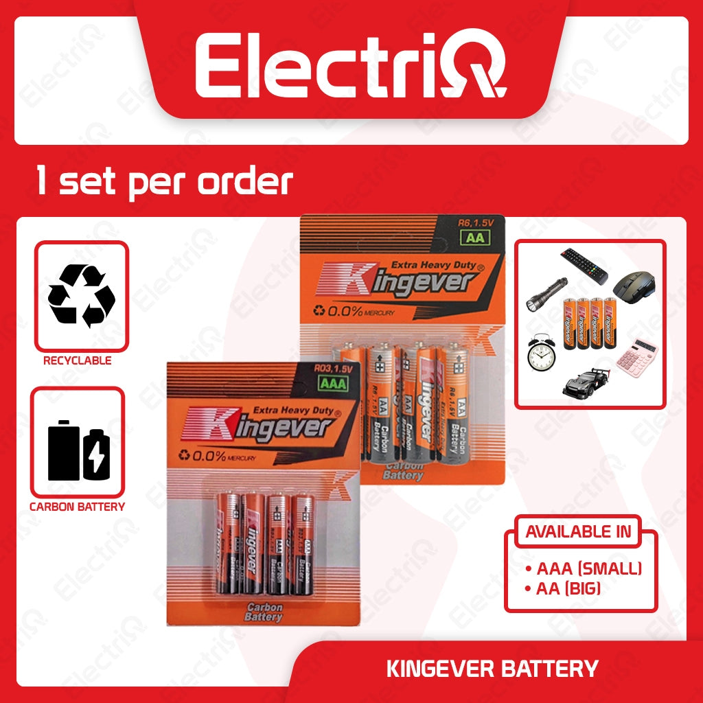 Electriq l Kingever Extra Heavy Duty AA/AAA Carbon Battery 1.5V 4pcs/pad Spare Parts Only