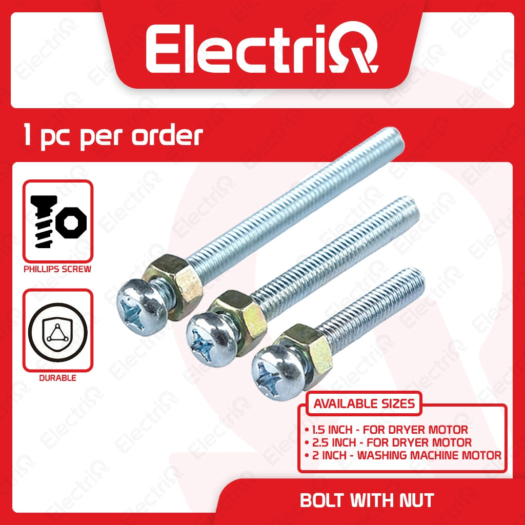 Electriq Bolt w/ Nut for Dryer/Washing Machine Motor 1.5/ 2 /2.5 inches Spare Parts Only