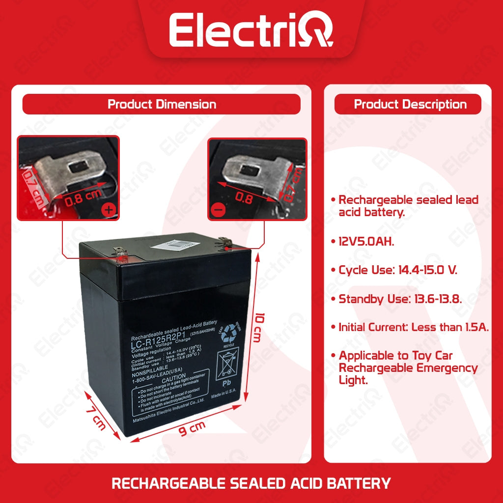 Electriq 12V 5AH UPS Battery Sealed Lead Acid Rechargeable Deep Cycle Battery