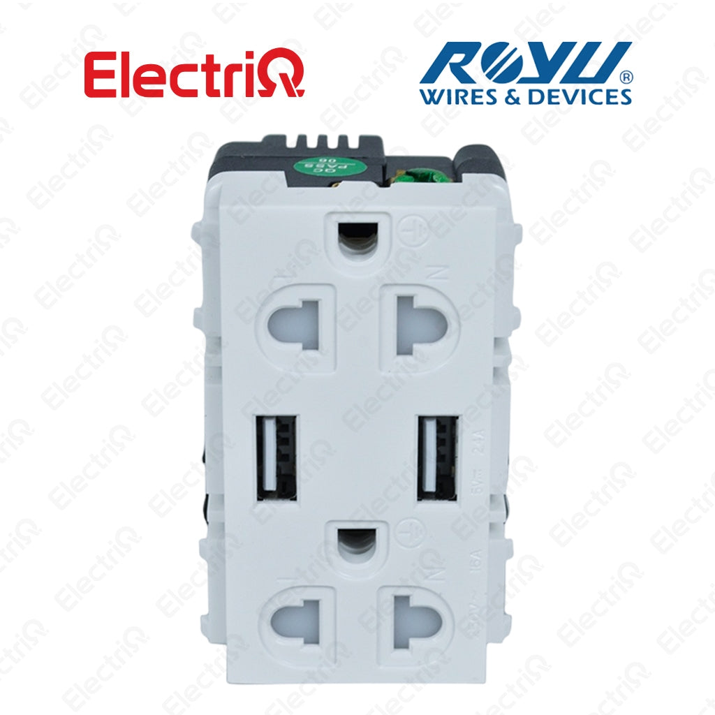 Electriq Royu Duplex Universal Outlet with 2 USB Ports Wide Series 16A 250V