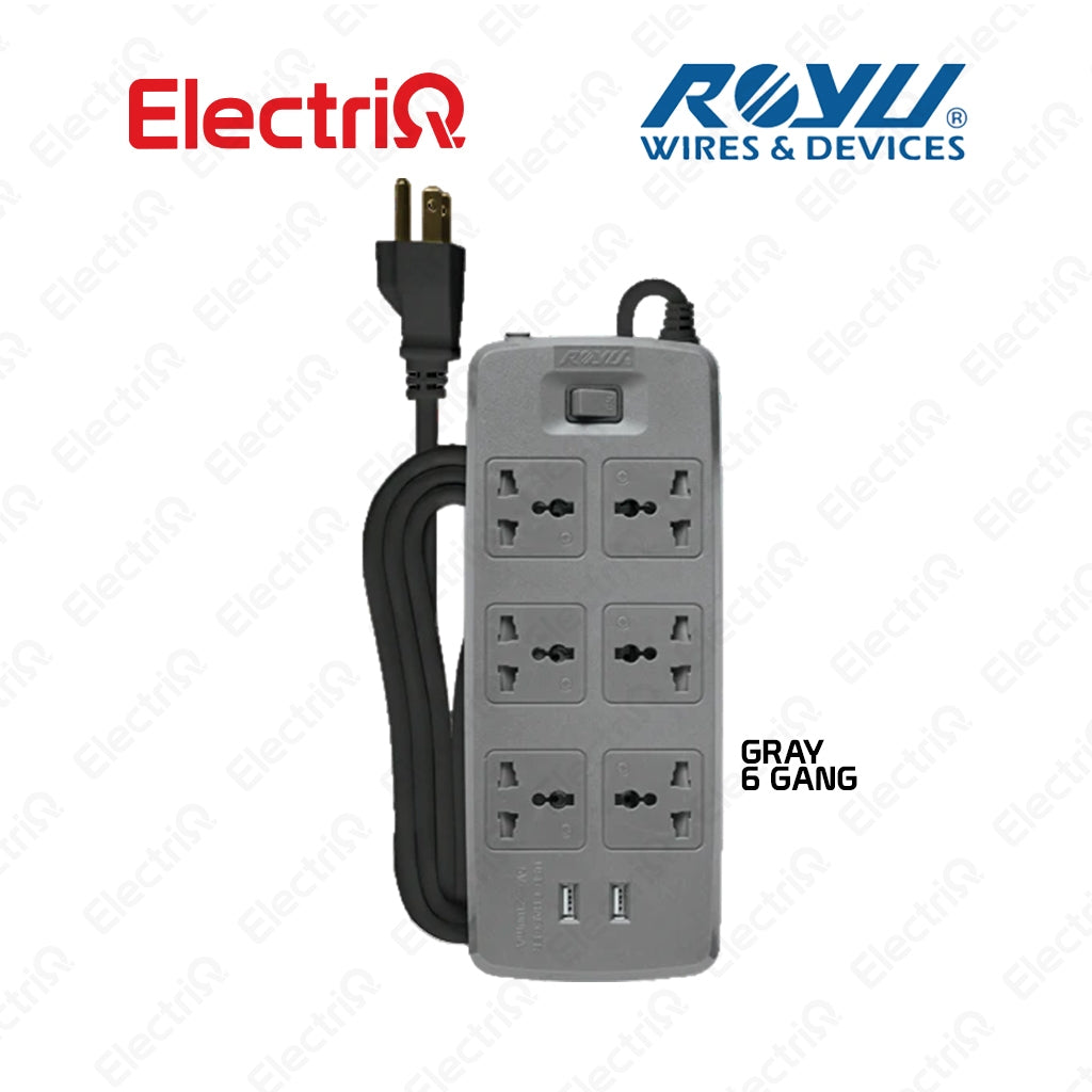 Electriq Royu 4/6 Gang Socket Power Extension Cord with 2 USB Ports 35cm 2500W