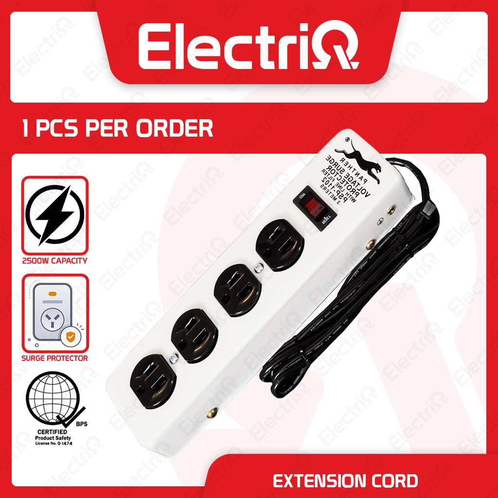 Electriq Panther Power Extension Cord 3M with Surge Protector 4-Outlet