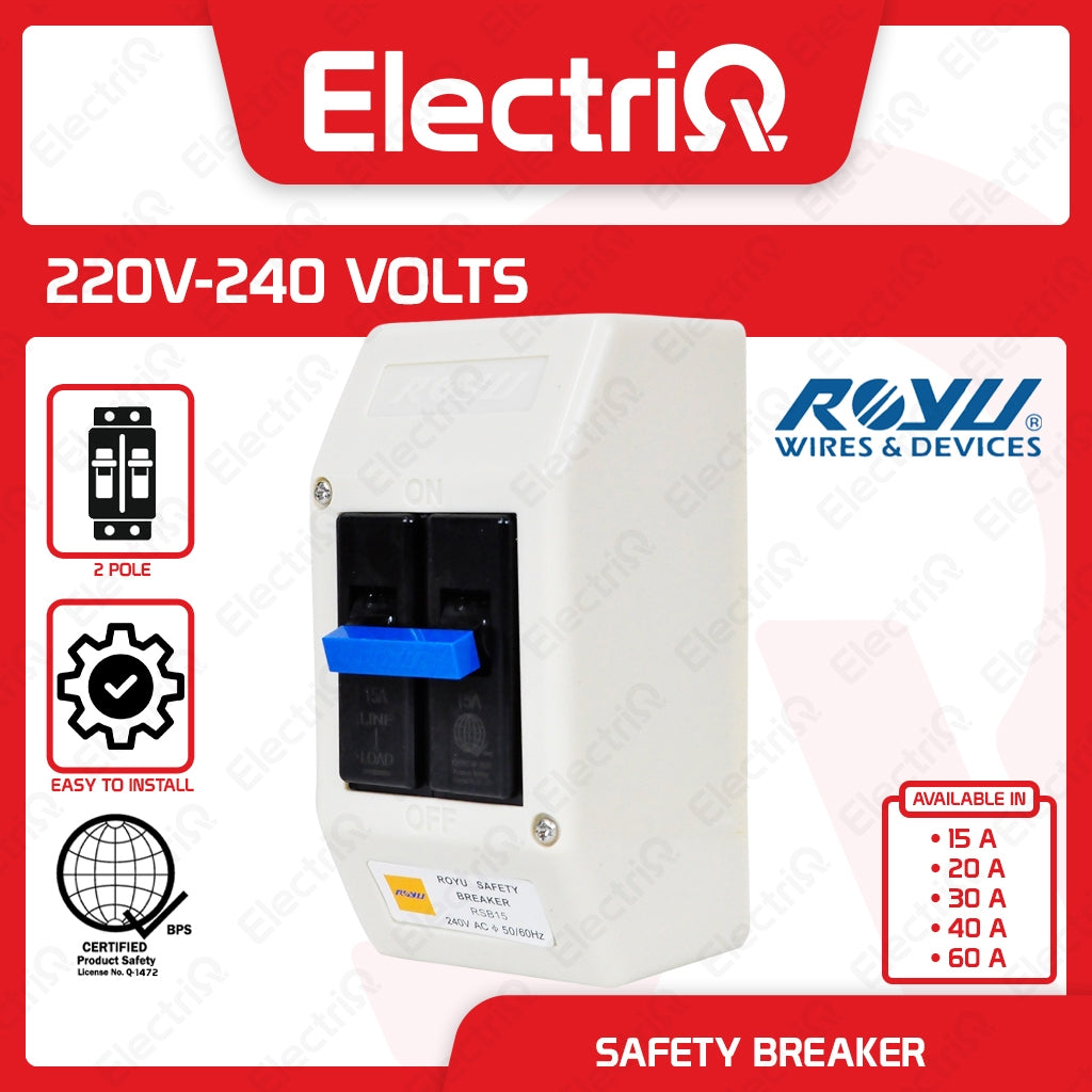 Electriq Royu Electrical Safety Circuit Breaker Bolt-On Type 2-Pole 15A–60A RSB Series
