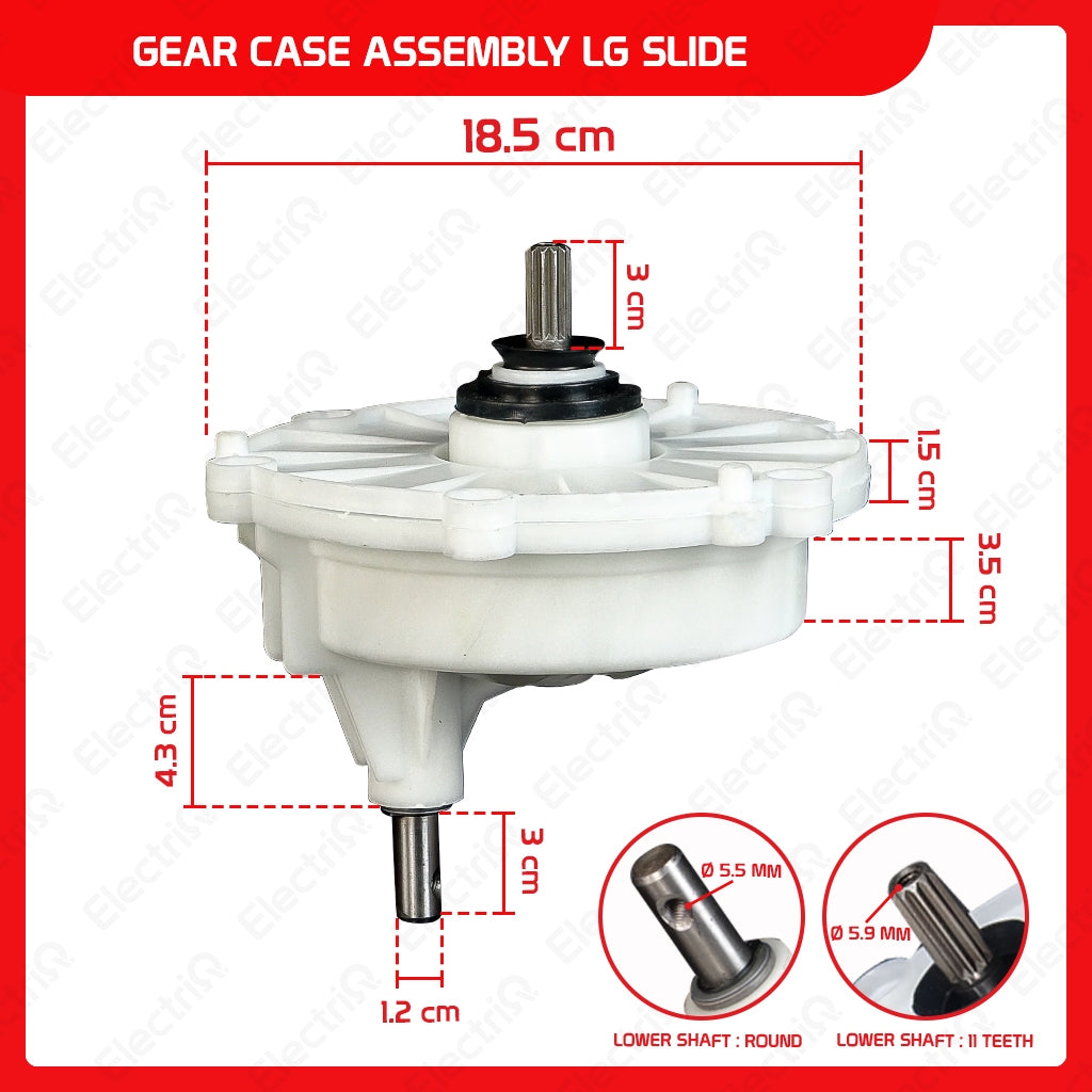 Electriq Washing Machine Gear Box Gearcase Assembly Compatible for Dowell / Sharp / Eureka / Camel / Hanabishi