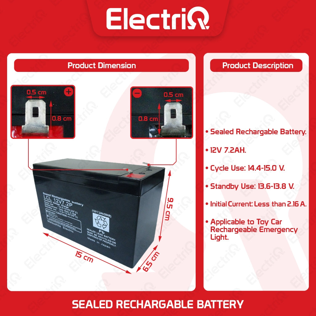 Electriq 12V 7.2AH / 20HR UPS Sealed Rechargeable Battery