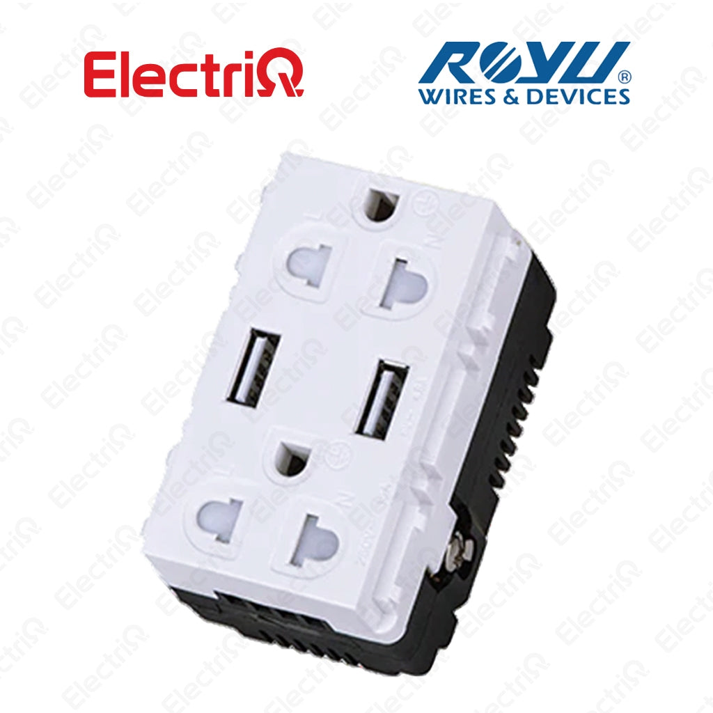 Electriq Royu Duplex Universal Outlet with 2 USB Ports Wide Series 16A 250V