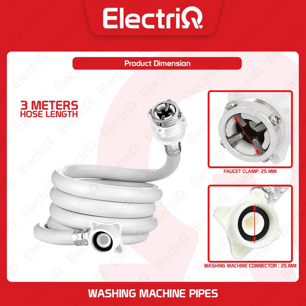 Electriq Automatic Washing Machine Water Inlet Hose 2m / 3m Rubber Pipe Replacement
