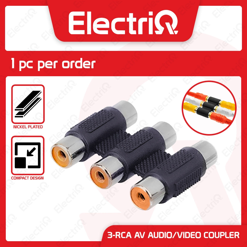Electriq 3-RCA AV Audio Video Coupler Female to Female Adapter Nickel-Plated Connector