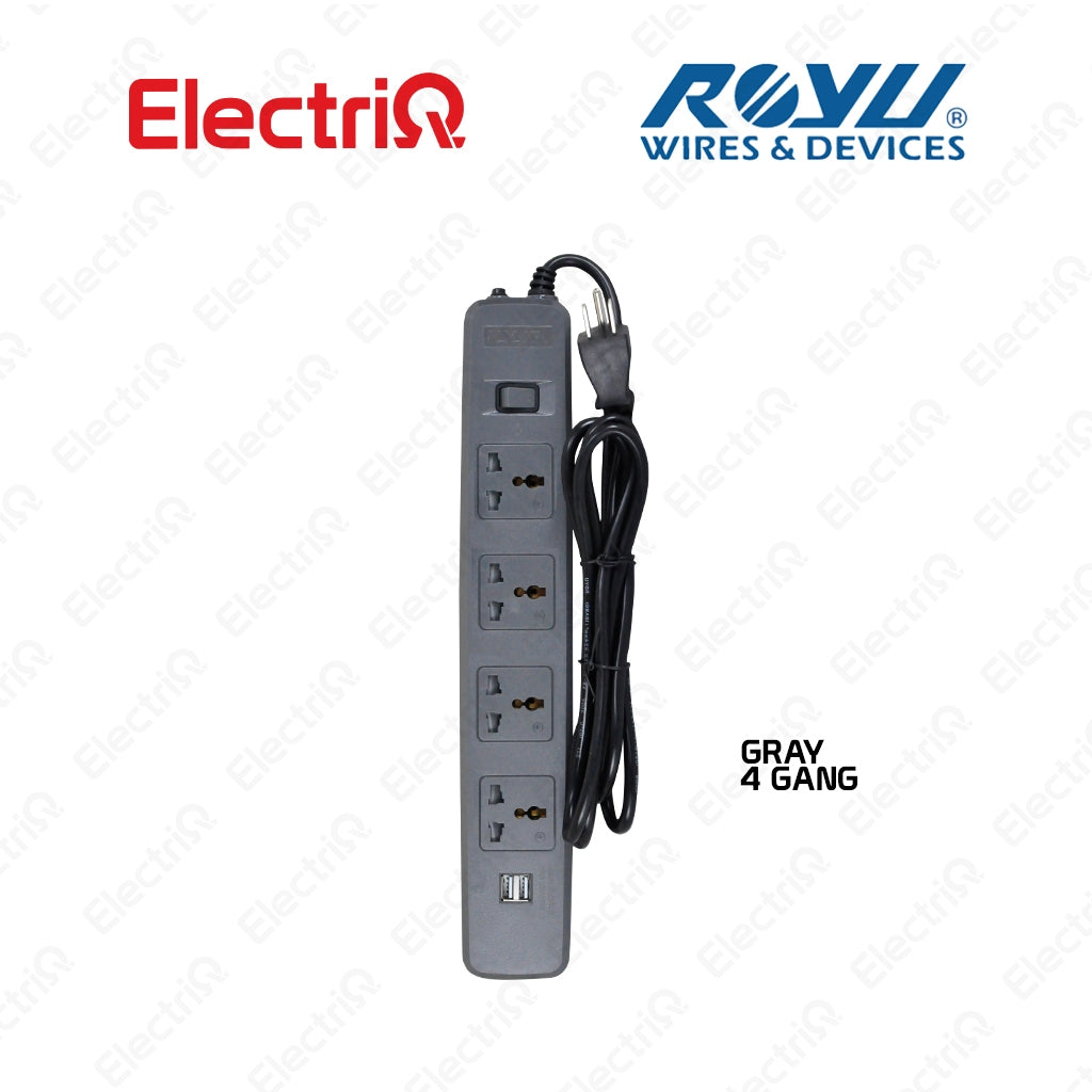Electriq Royu 4/6 Gang Socket Power Extension Cord with 2 USB Ports 35cm 2500W