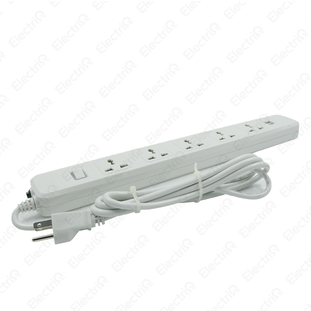 Electriq Royu 5 Socket Extension Cord with Master Switch & 2 USB Ports