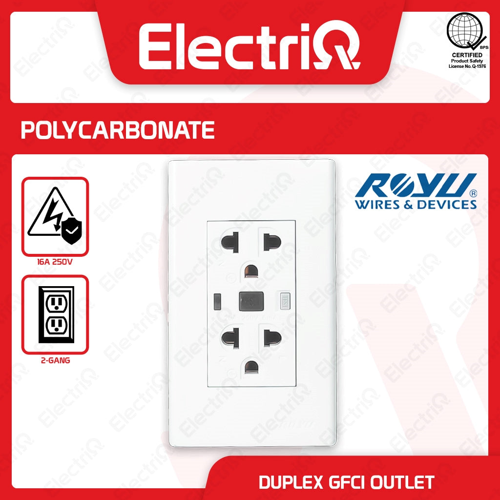 Electriq Royu Ground-Fault Circuit Interrupter 20A Duplex GFCI Outlet Set 250V Safety Outlet