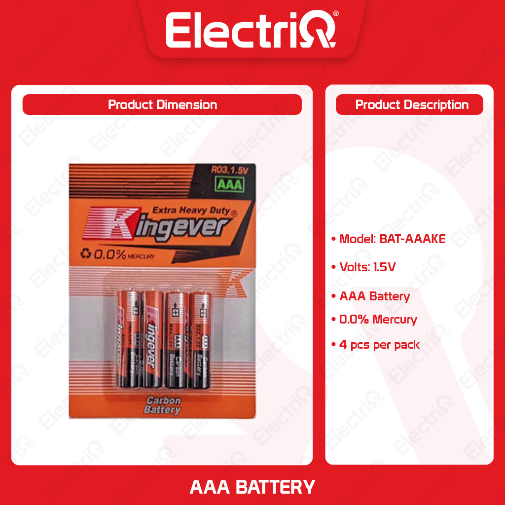 Electriq l Kingever Extra Heavy Duty AA/AAA Carbon Battery 1.5V 4pcs/pad Spare Parts Only