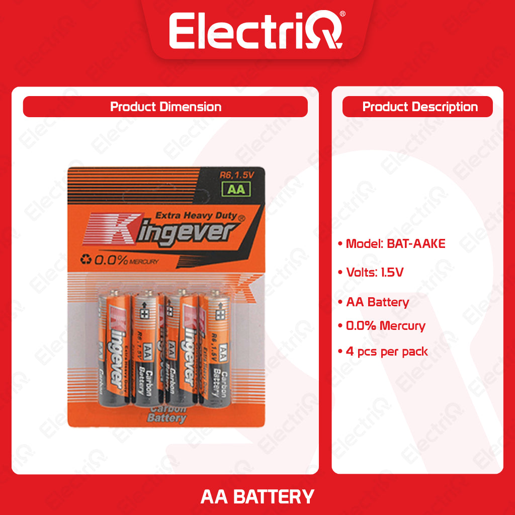 Electriq l Kingever Extra Heavy Duty AA/AAA Carbon Battery 1.5V 4pcs/pad Spare Parts Only