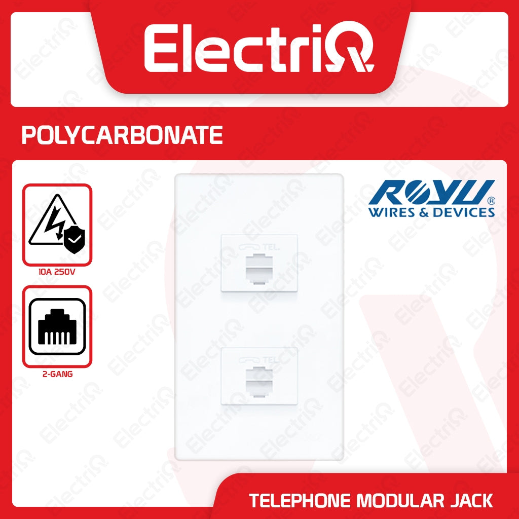 Electriq Royu 2-Gang Telephone Modular Jack 10A 250V Wall Socket