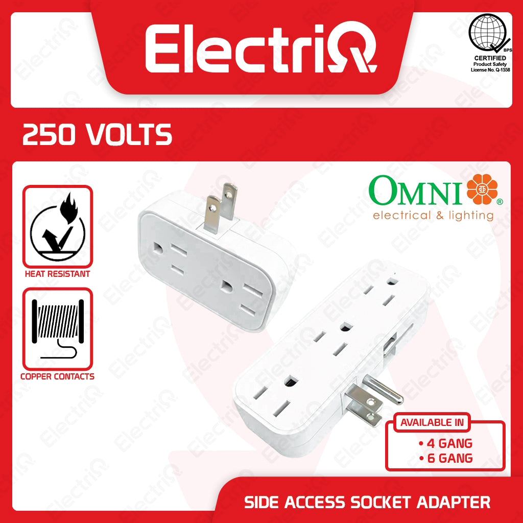 Electriq Omni Side Access Multiple Socket Adapter 4/6 Gang WDA Series 10A 250V Heavy Duty Extension Adapter