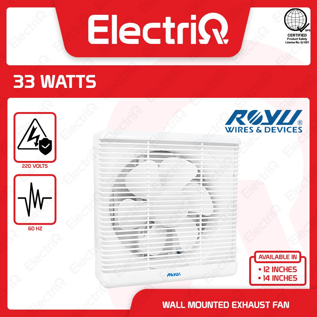 Electriq Royu Wall Mounted Exhaust Fan 8” / 9.5” Blade 12” / 14” Frame 33W