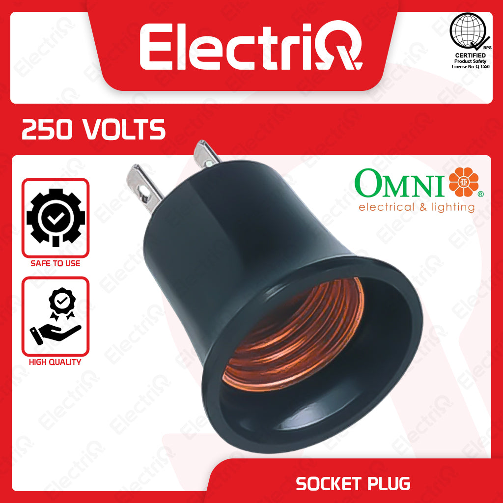 Electriq Omni Socket Plug 3A 250V Keyless Lamp Holder Switch Socket