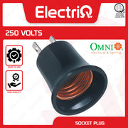 Electriq Omni Socket Plug 3A 250V Keyless Lamp Holder Switch Socket