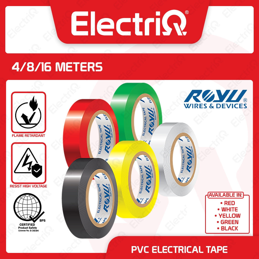 Electriq Royu PVC Electrical Tape 0.155mm x 19mm 4M / 8M / 16M Fire Retardant Insulation Tape