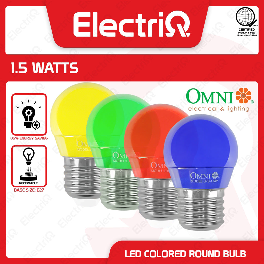 Electriq Omni Basic LED Colored Round Bulb 1.5W E27 LRB Series Energy Saving Decorative Light (Sold Per Color)