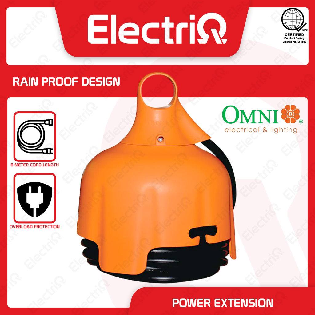Electriq Omni Heavy Duty Rain-Proof Weatherproof Extension Cord 3-Gang 6M 15A