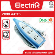 Electriq Omni 4-Gang Extension Power Cord 4M 10A 250V Heavy Duty Power Strip