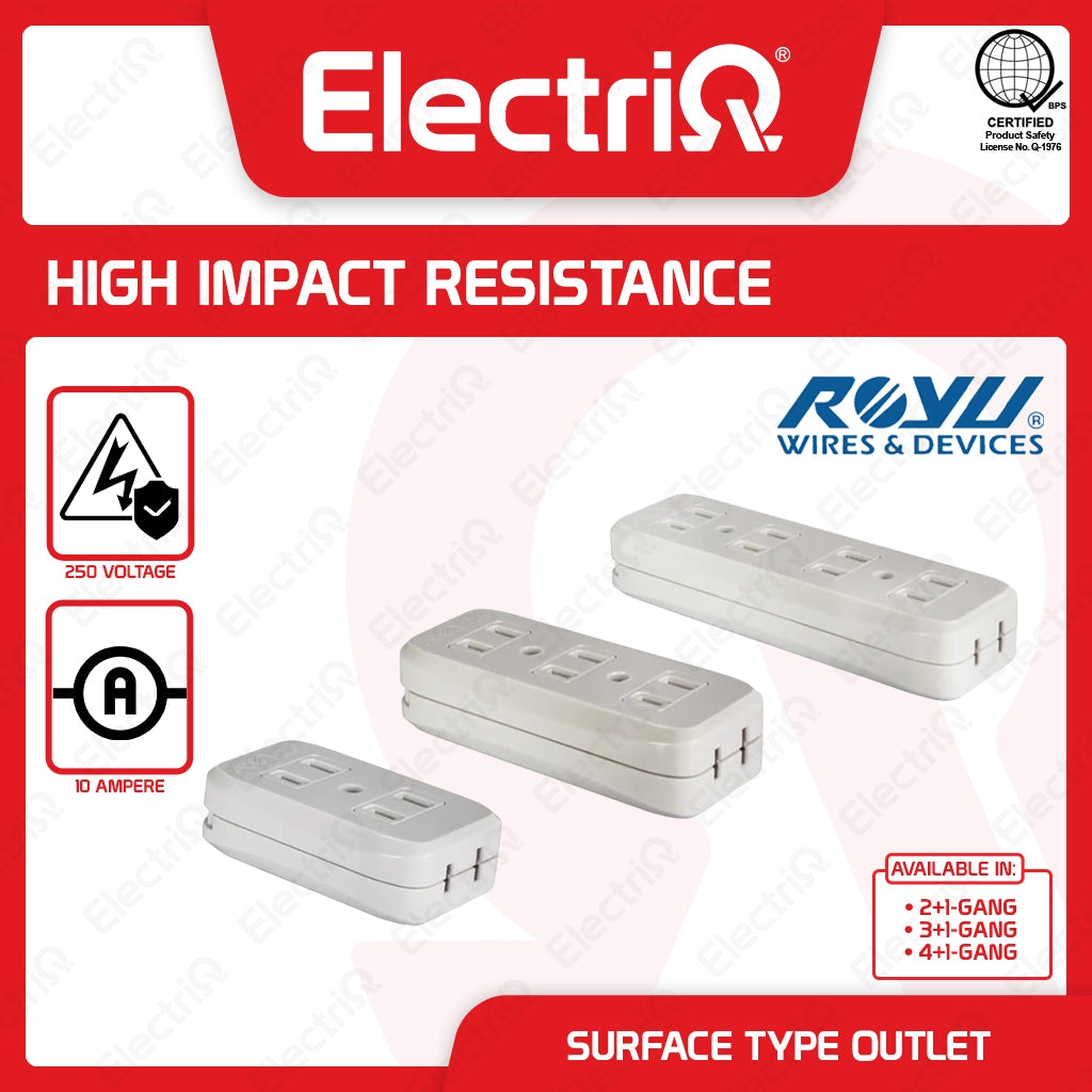 Electriq Royu Surface Type Flat Pin Outlet 2+1 / 3+1 / 4+1 Gang 10A 250V