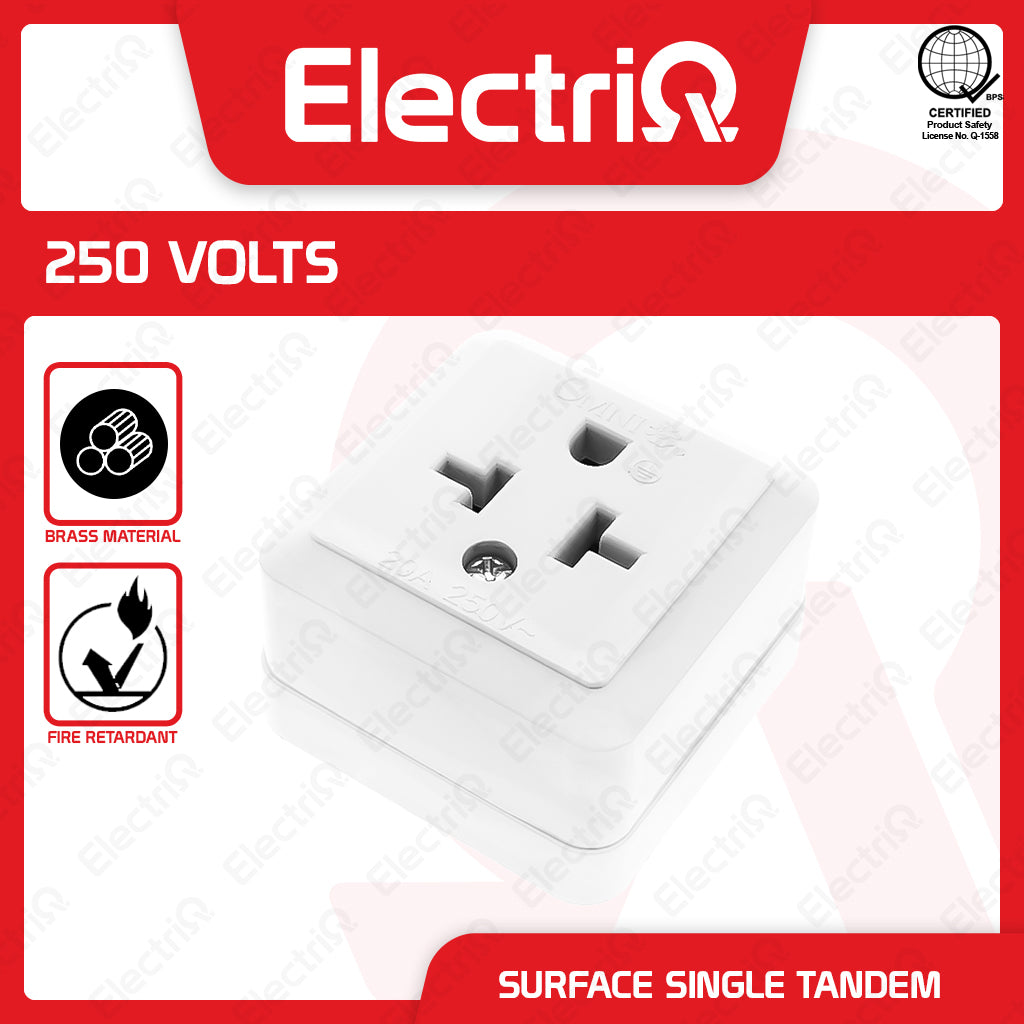 Electriq Omni Surface Single Tandem Outlet 20A 250V Heavy Duty Socket