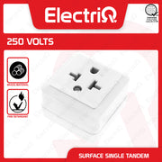 Electriq Omni Surface Single Tandem Outlet 20A 250V Heavy Duty Socket