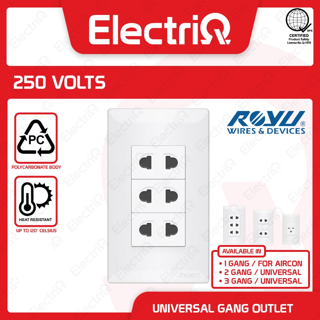 Electriq Royu Super Wide Series Universal/Aircon Outlet 1/2/3 Gang 15A/20A 250V Wall Socket