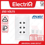 Electriq Royu Super Wide Series Universal/Aircon Outlet 1/2/3 Gang 15A/20A 250V Wall Socket